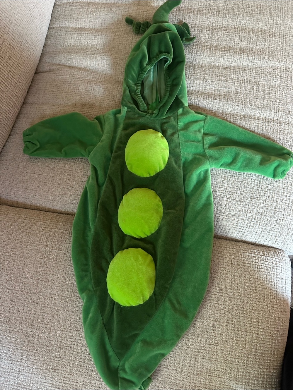 Kids Green Pea Pod Costume Hooded One-Piece 0-9M